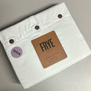 Frye Queen Sheet 4 Pc Set Flat Fitted Pillowcase Light Gray 100% Cotton New